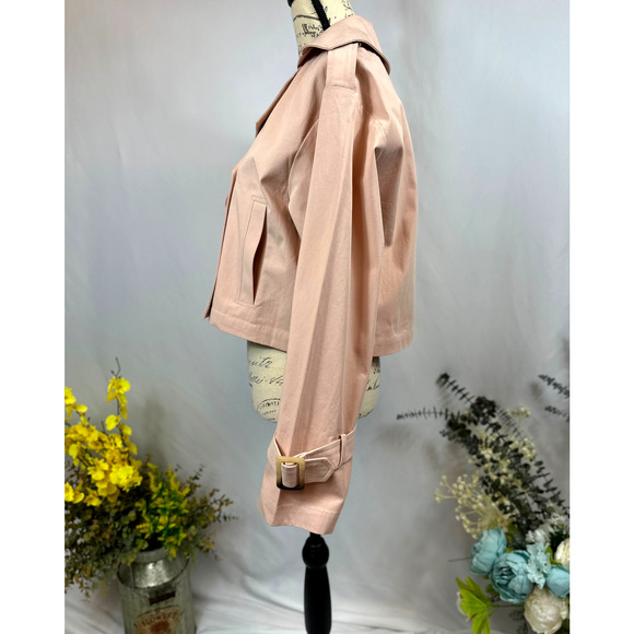 Elodie Eleanor Cropped Buckle Cuff Trench Coat Baby Pink size M - Picture 7 of 12